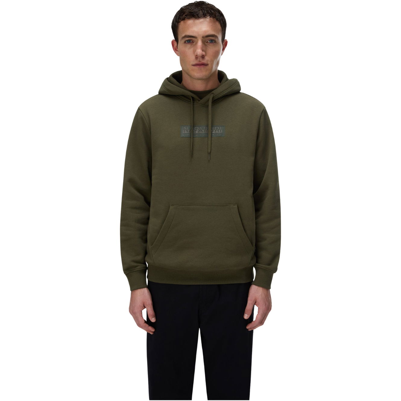 2026 Napapijri Mens Box Logo Hoodie NP0A8BLTG1F - Olive Night